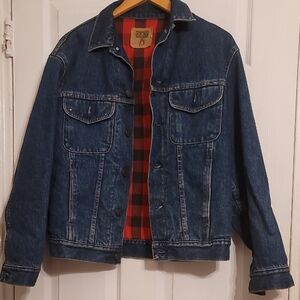 GAP Blue Denim Jacket with Red Plaid Lining